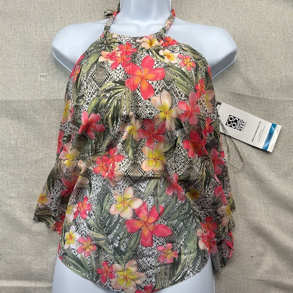 Coco Reef Women Underwire Tankini Top Monaco Aura Mesh Ruffle Cropped Size 36DD